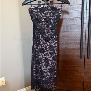 Vintage Ruby Rox Strapless Dress with Black Lace and pink/purple lining